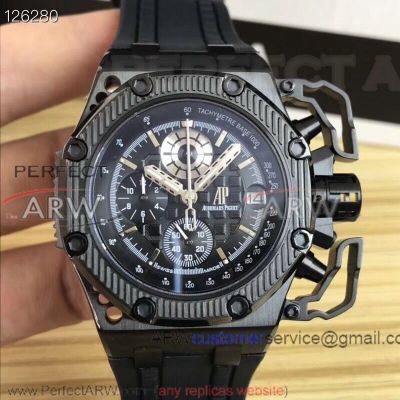 Perfect Replica Audemars Piguet Survivor Black Steel Case Black Bezel 44mm Chronograph Watch 